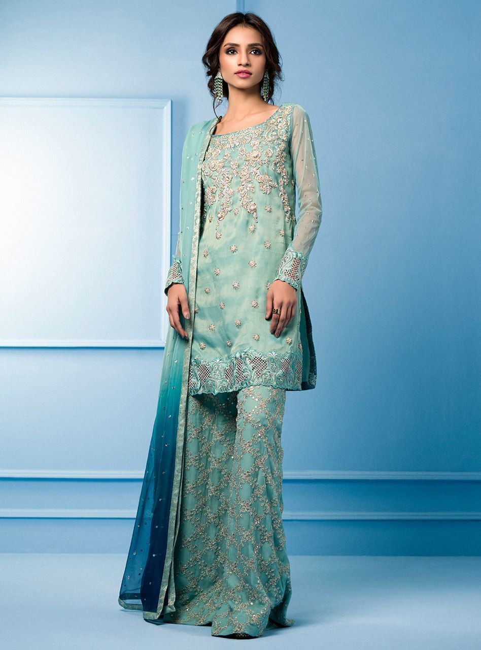 Zainab Chottani | Semi Formals | AQUA AND TEAL -  Zainab Chottani Formal - Original Designer Dress - House of Maryam
