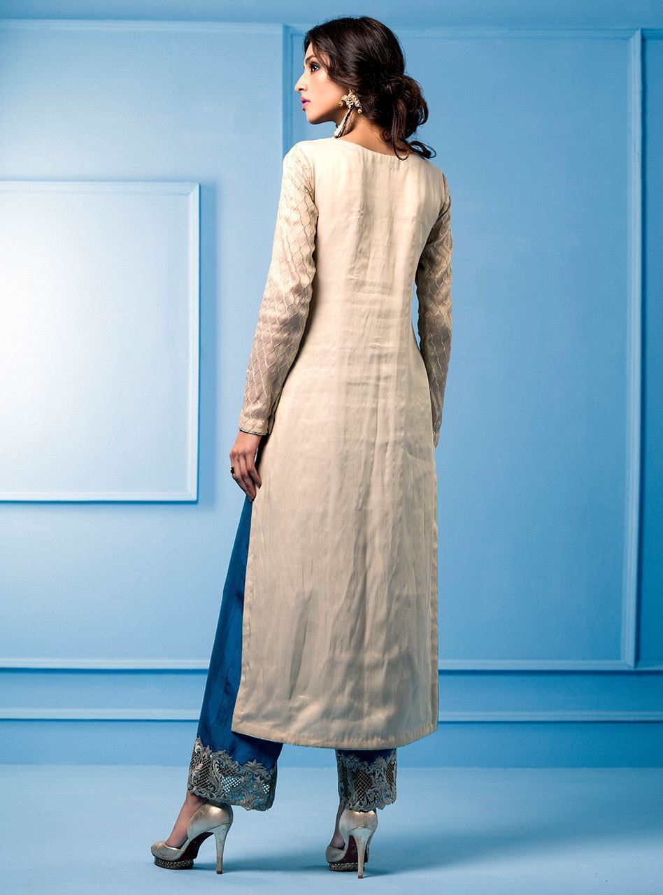 Zainab Chottani | Semi Formals | BEIGE AND TURQUOISE -  Zainab Chottani Formal - Original Designer Dress - House of Maryam