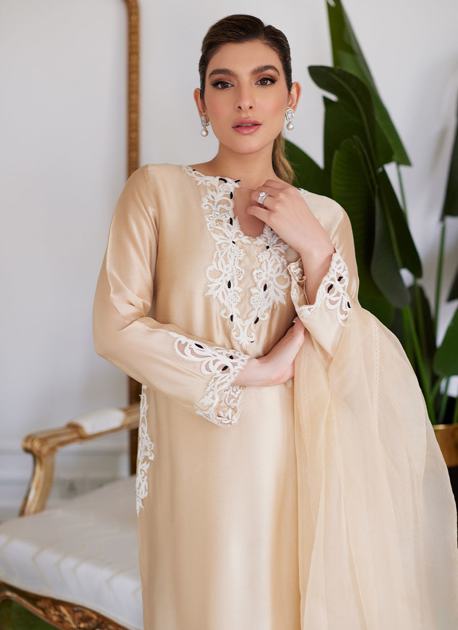 Farah Talib Aziz | Luna Eid Collection 24 | MELVINA CHAMPAGNE BEIGE -  Farah Talib Aziz Luxury - Original Designer Dress - House of Maryam