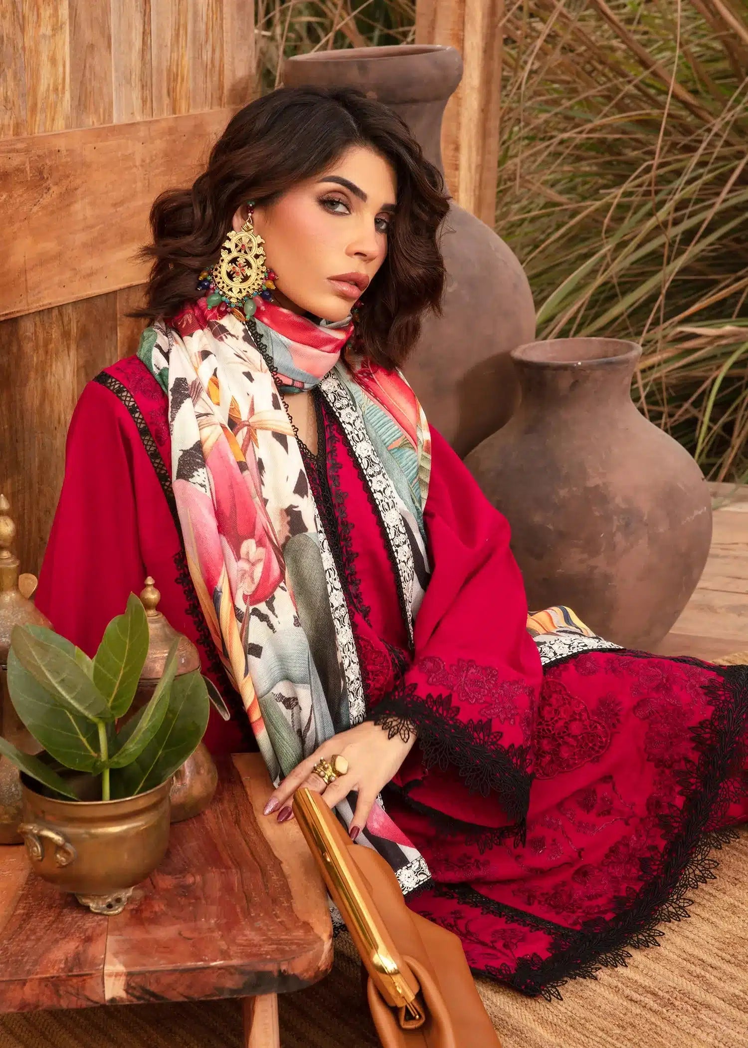 Saira Shakira | Raya Winter Stitched 23 | Crimson -  Saira Shakira Luxury - Original Designer Dress - House of Maryam