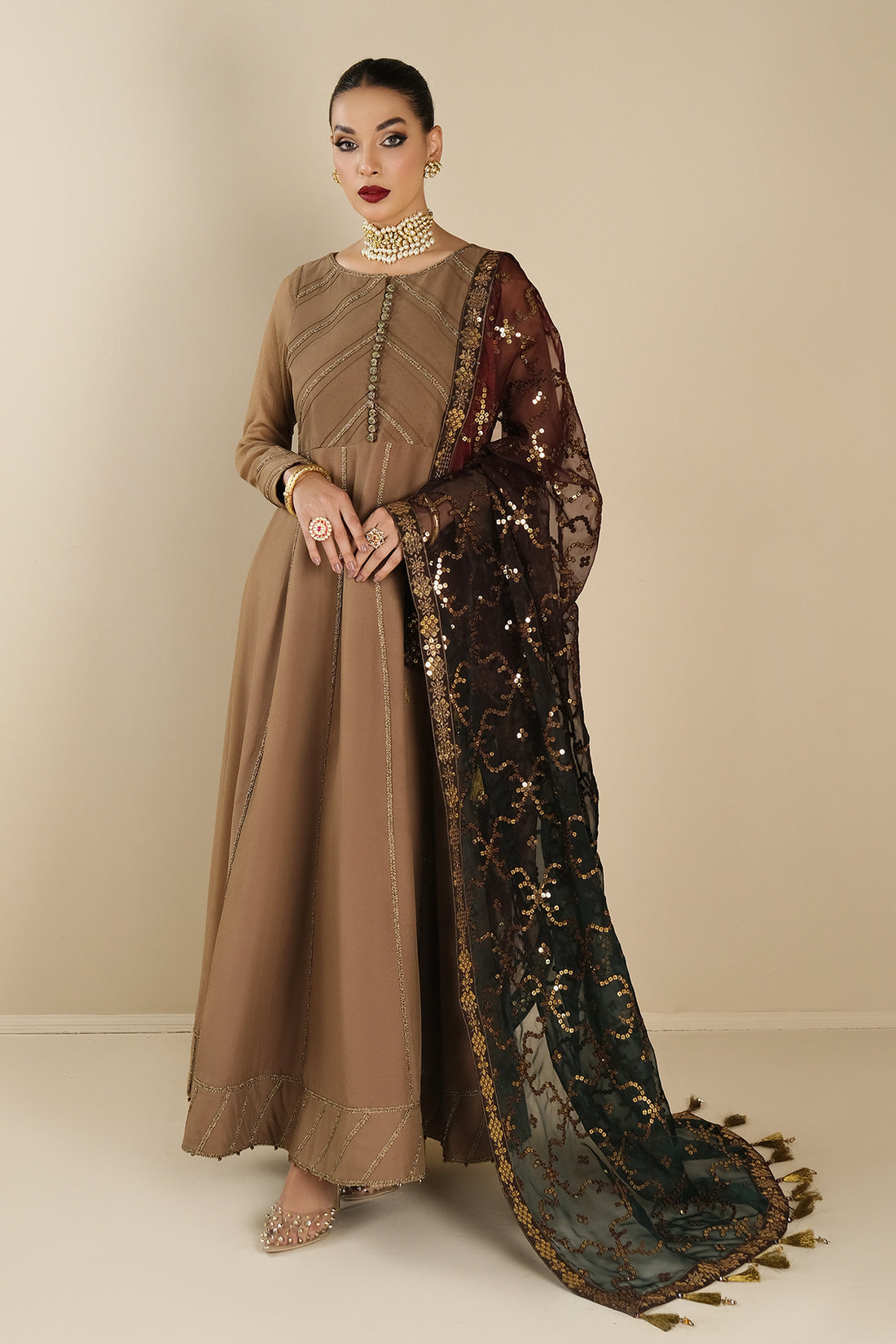 Alizeh | Formals Collection | Rose Beige Dress 3 piece - RTW1017 -  Alizeh Formal - Original Designer Dress - House of Maryam