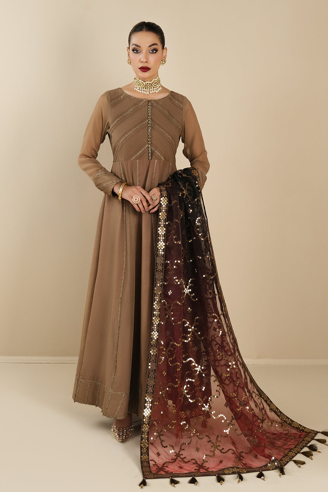 Alizeh | Formals Collection | Rose Beige Dress 3 piece - RTW1017 -  Alizeh Formal - Original Designer Dress - House of Maryam