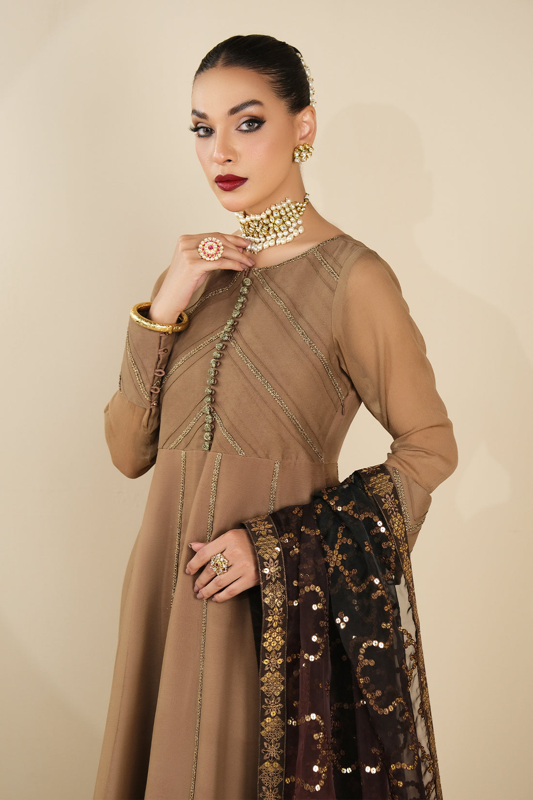 Alizeh | Formals Collection | Rose Beige Dress 3 piece - RTW1017 -  Alizeh Formal - Original Designer Dress - House of Maryam
