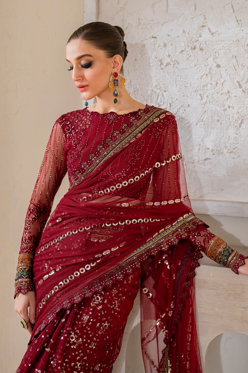 Iznik | Chinnon Chiffon | CC-49 Embroidered Net -  Iznik Formal - Original Designer Dress - House of Maryam