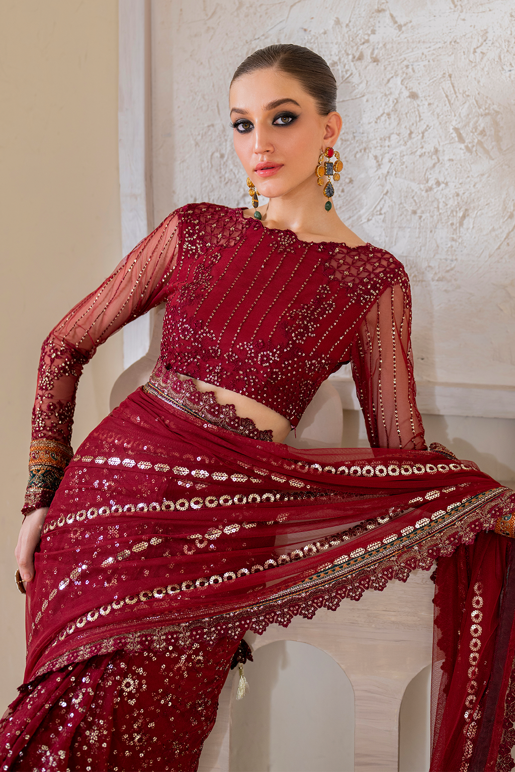 Iznik | Chinnon Chiffon | CC-49 Embroidered Net -  Iznik Formal - Original Designer Dress - House of Maryam