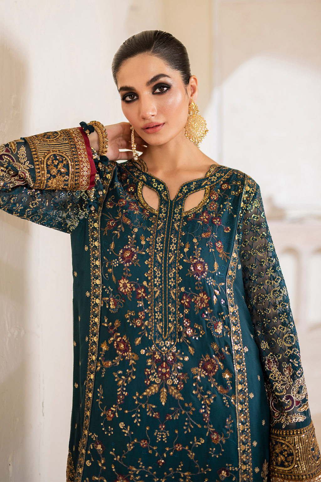 Iznik | Chinnon Chiffon | CC-46 Embroidered Chiffon -  Iznik Formal - Original Designer Dress - House of Maryam