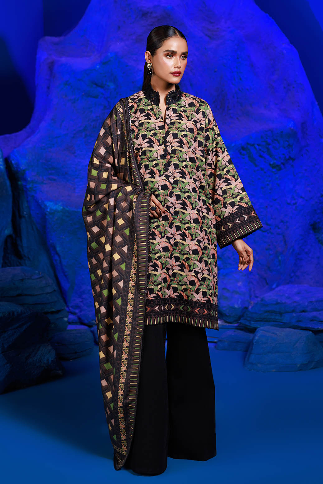 Bonanza Satrangi | Azure 3 Pc (2W24P3P201) -  Bonanza Satrangi Unstitched - Original Designer Dress - House of Maryam