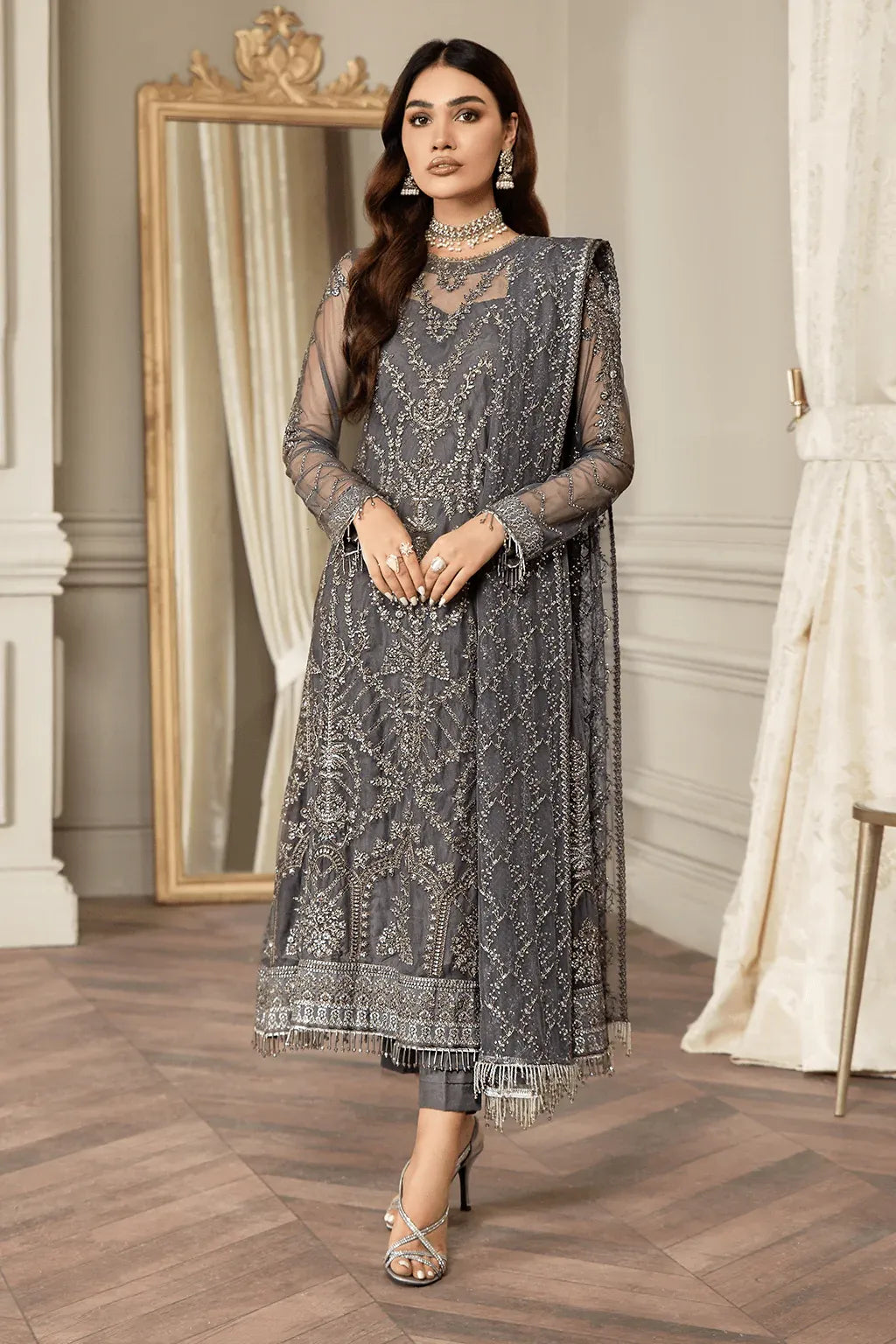 Zarif | Mehroz Formals | Storm Grey -  Zarif Formal - Original Designer Dress - House of Maryam