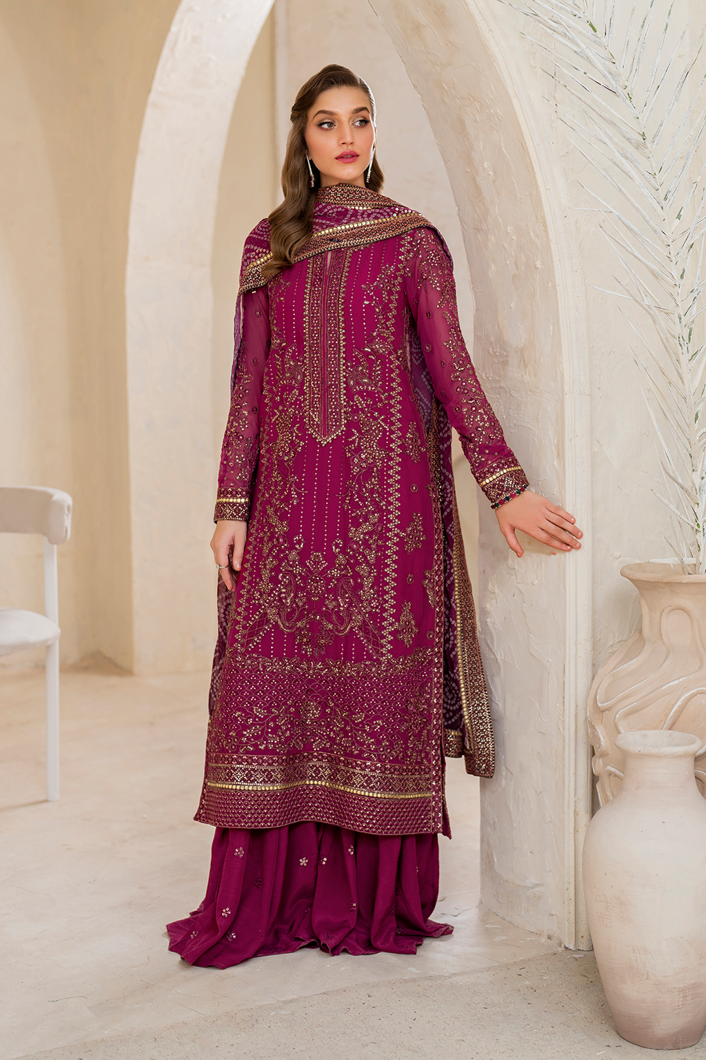 Iznik | Chinnon Chiffon | CC-45 Embroidered Chiffon -  Iznik Formal - Original Designer Dress - House of Maryam