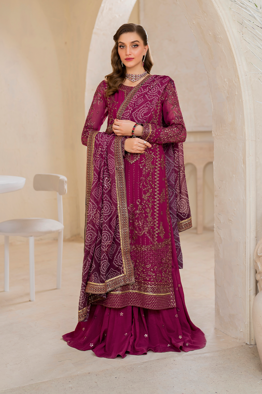 Iznik | Chinnon Chiffon | CC-45 Embroidered Chiffon -  Iznik Formal - Original Designer Dress - House of Maryam