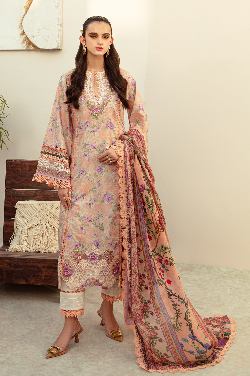 AJR Couture | Alif Affordable Lawn 24 | CORAL BLUSH -  AJR Couture Luxury - Original Designer Dress - House of Maryam