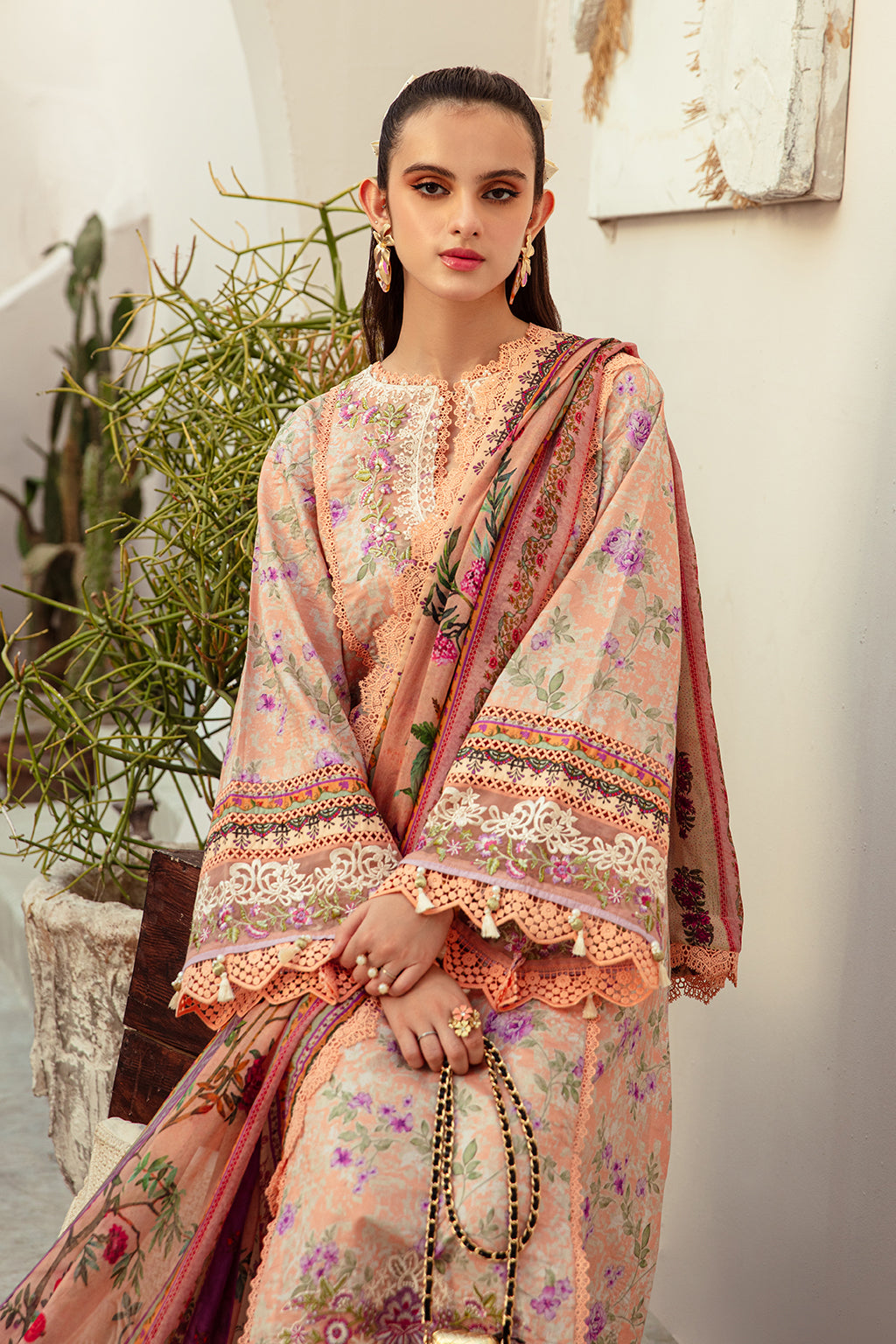 AJR Couture | Alif Affordable Lawn 24 | CORAL BLUSH -  AJR Couture Luxury - Original Designer Dress - House of Maryam