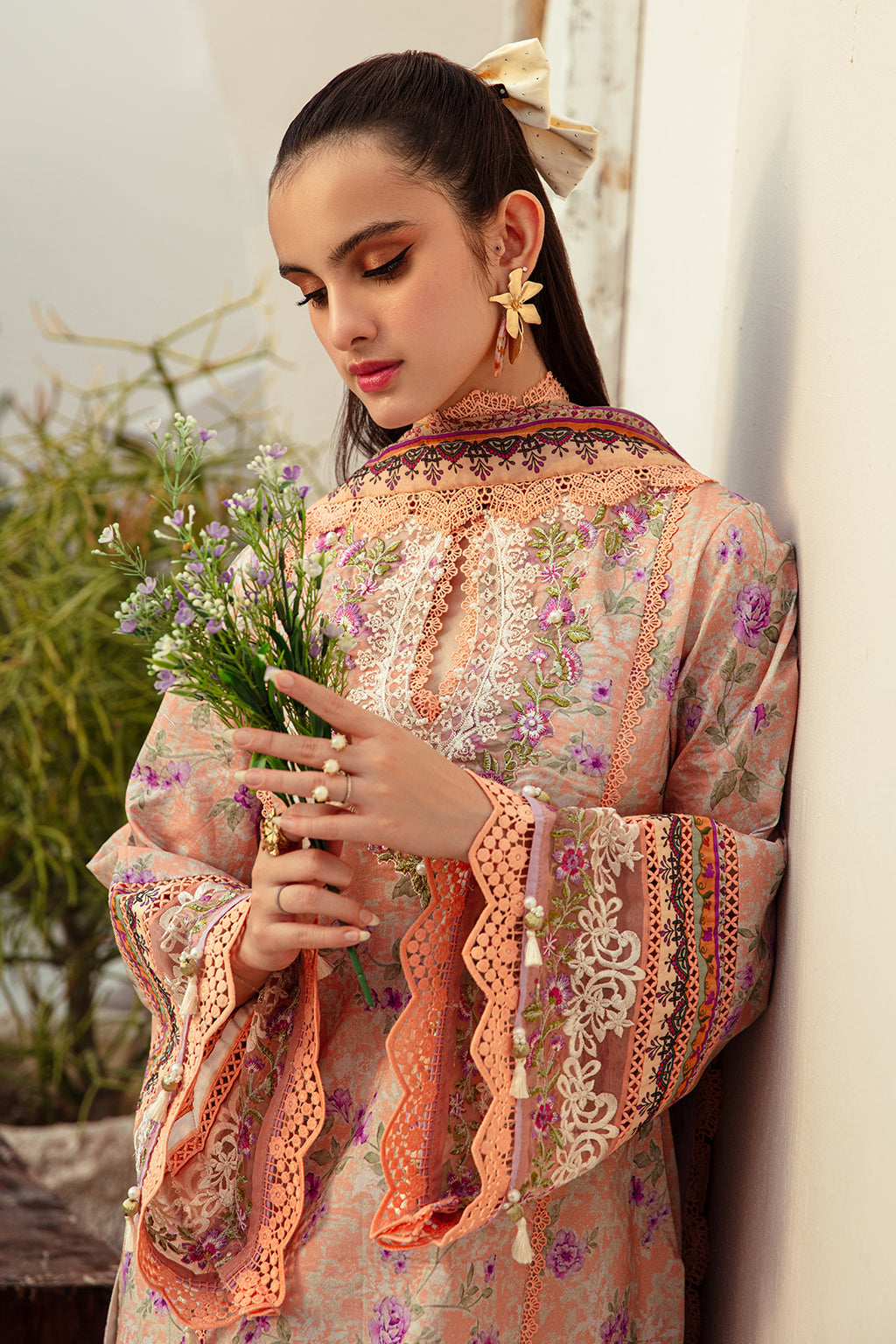 AJR Couture | Alif Affordable Lawn 24 | CORAL BLUSH -  AJR Couture Luxury - Original Designer Dress - House of Maryam