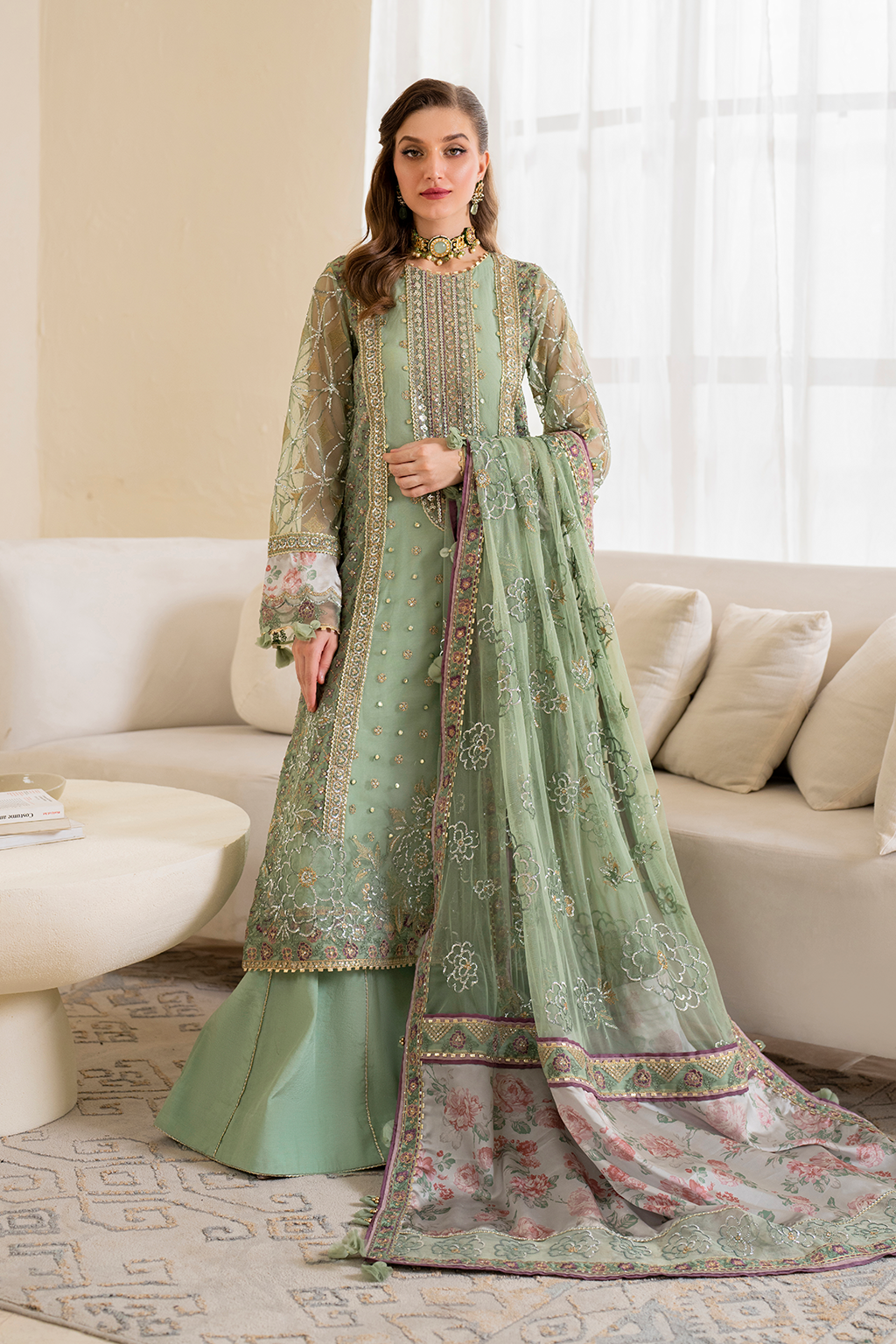 Iznik | Chinnon Chiffon | CC-41 Embroidered Net -  Iznik Formal - Original Designer Dress - House of Maryam