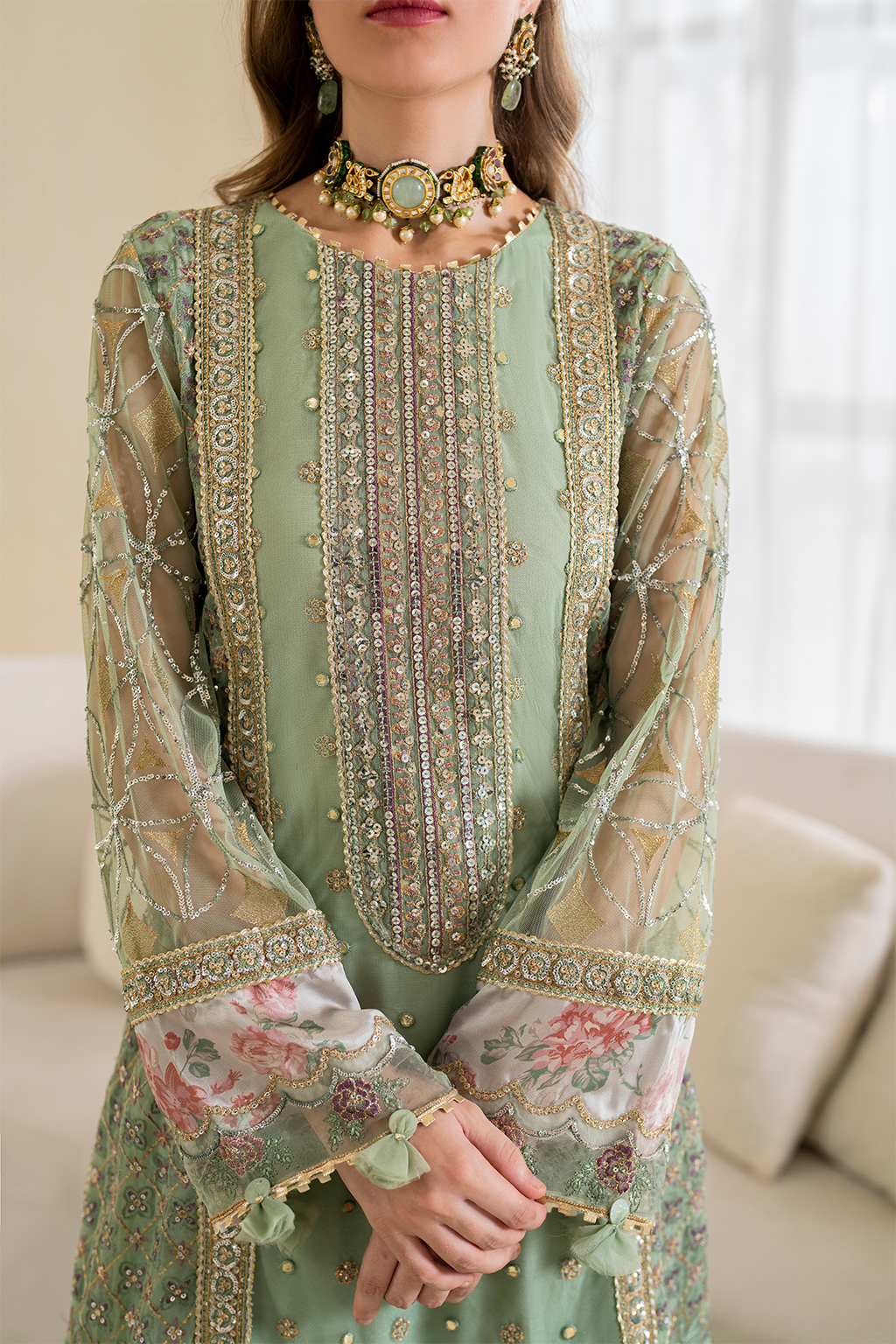 Iznik | Chinnon Chiffon | CC-41 Embroidered Net -  Iznik Formal - Original Designer Dress - House of Maryam
