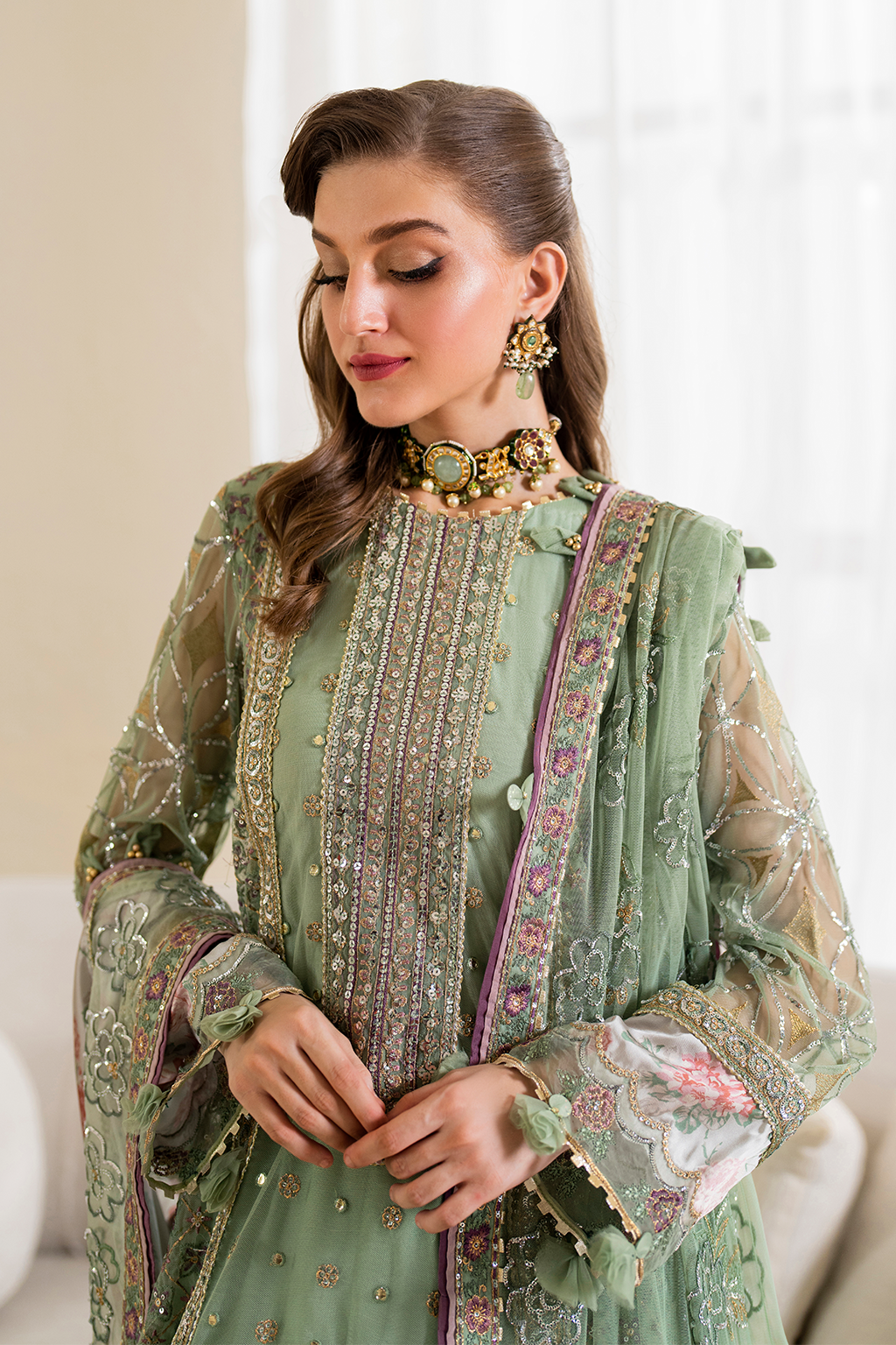 Iznik | Chinnon Chiffon | CC-41 Embroidered Net -  Iznik Formal - Original Designer Dress - House of Maryam