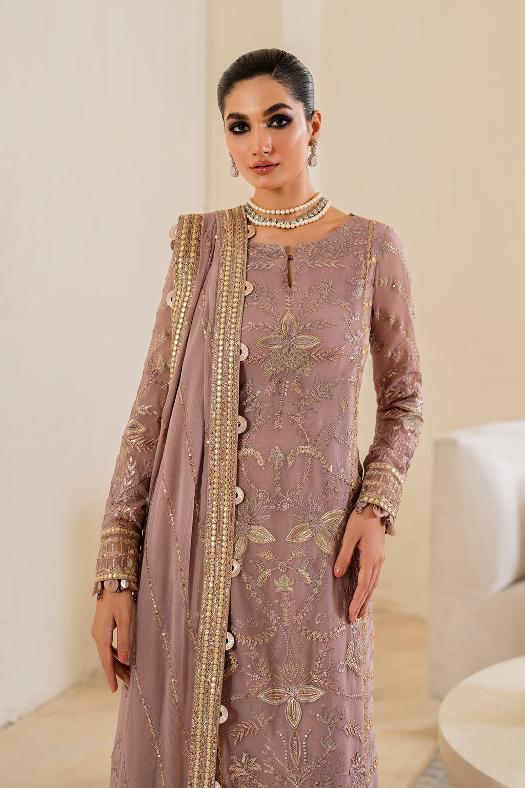 Iznik | Chinnon Chiffon | CC-48 Embroidered Chiffon -  Iznik Formal - Original Designer Dress - House of Maryam