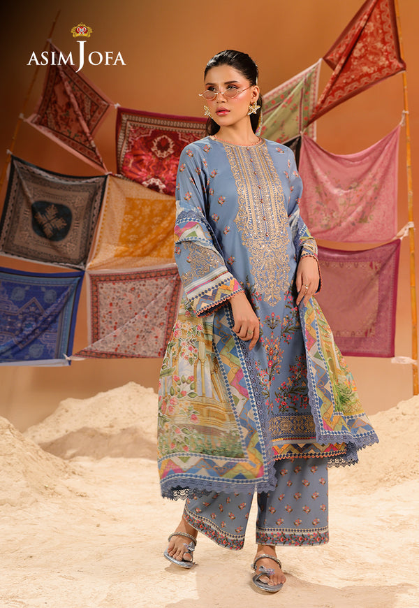 Asim Jofa | Summer Rhapsody |  AJUBU-11 Printed Embroidered Lawn -  Asim Jofa Ladies Clothes - Original Designer Dress - House of Maryam