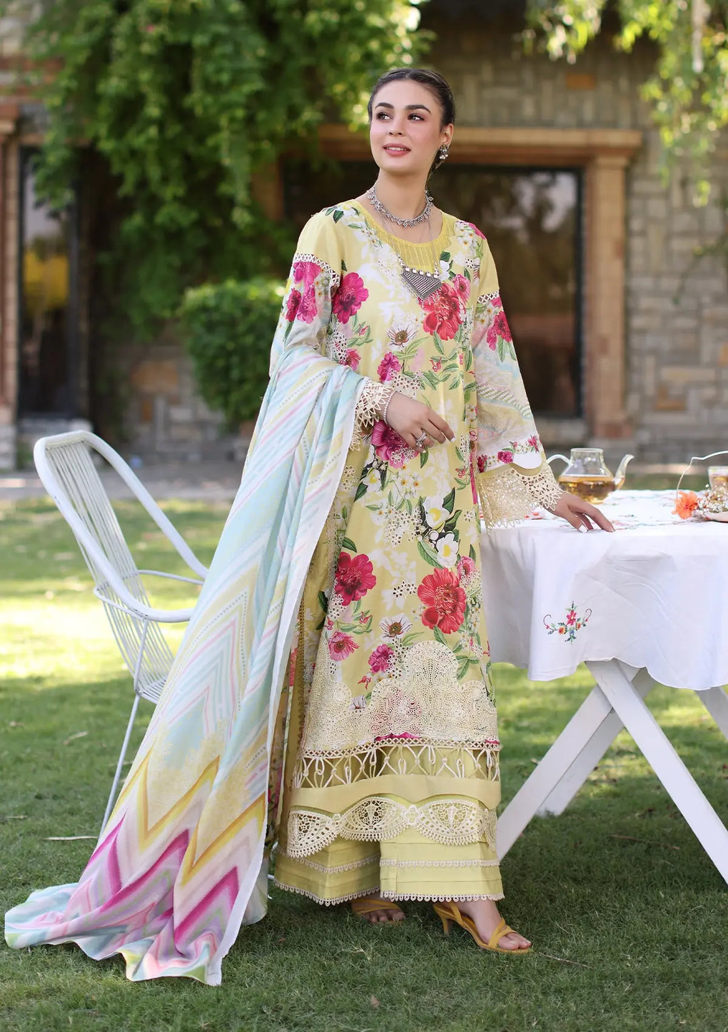 Elaf Premium | Prints Chikankari 24 | 06A SUNSHINE BOUQUET -  Elaf Premium Luxury - Original Designer Dress - House of Maryam