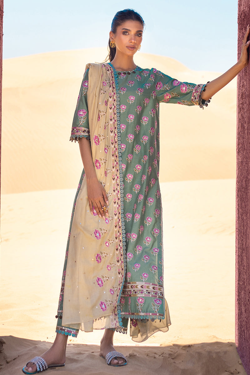 Cross Stitch | Eid Lawn 24 | CHARTREUSE GOLD -  Cross Stitch Luxury - Original Designer Dress - House of Maryam