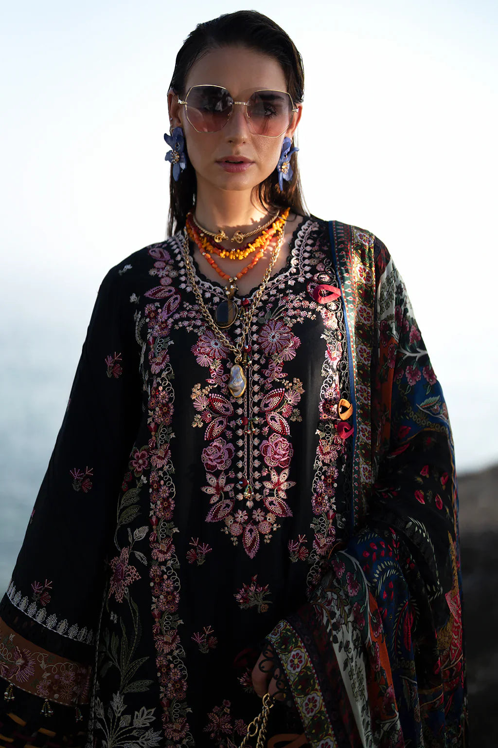 AJR Couture | Alif Signature Luxury Lawn 24 | Noir -  AJR Couture Luxury - Original Designer Dress - House of Maryam