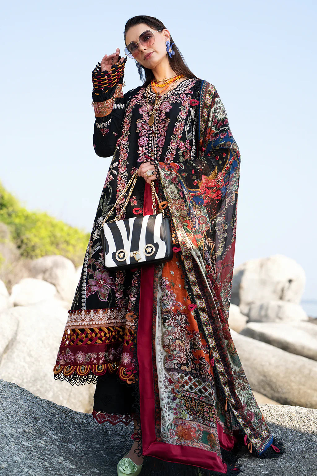 AJR Couture | Alif Signature Luxury Lawn 24 | Noir -  AJR Couture Luxury - Original Designer Dress - House of Maryam