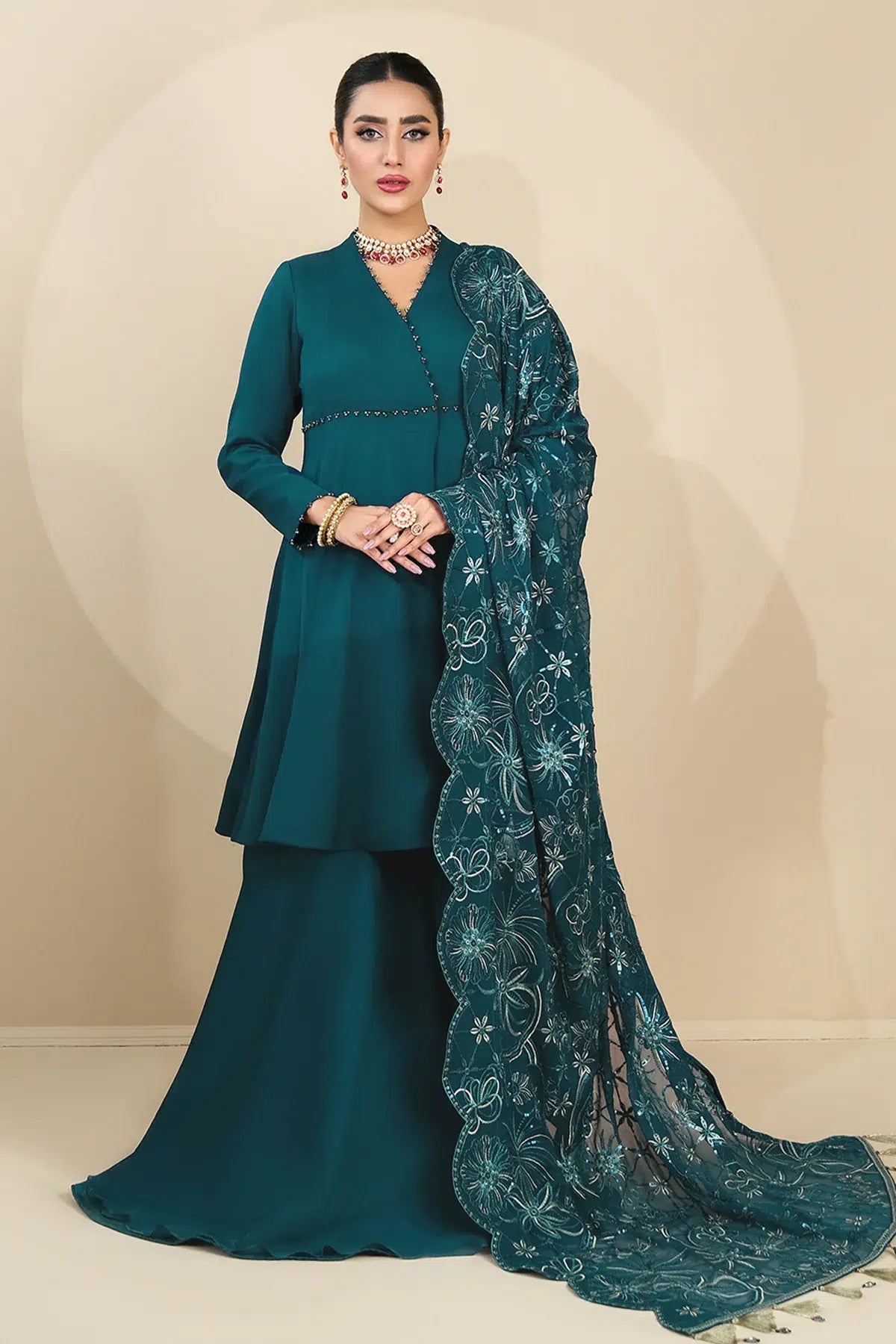 Alizeh | Formals Collection | Sea Green Peplum 3 piece - RTW1015 -  Alizeh Formal - Original Designer Dress - House of Maryam