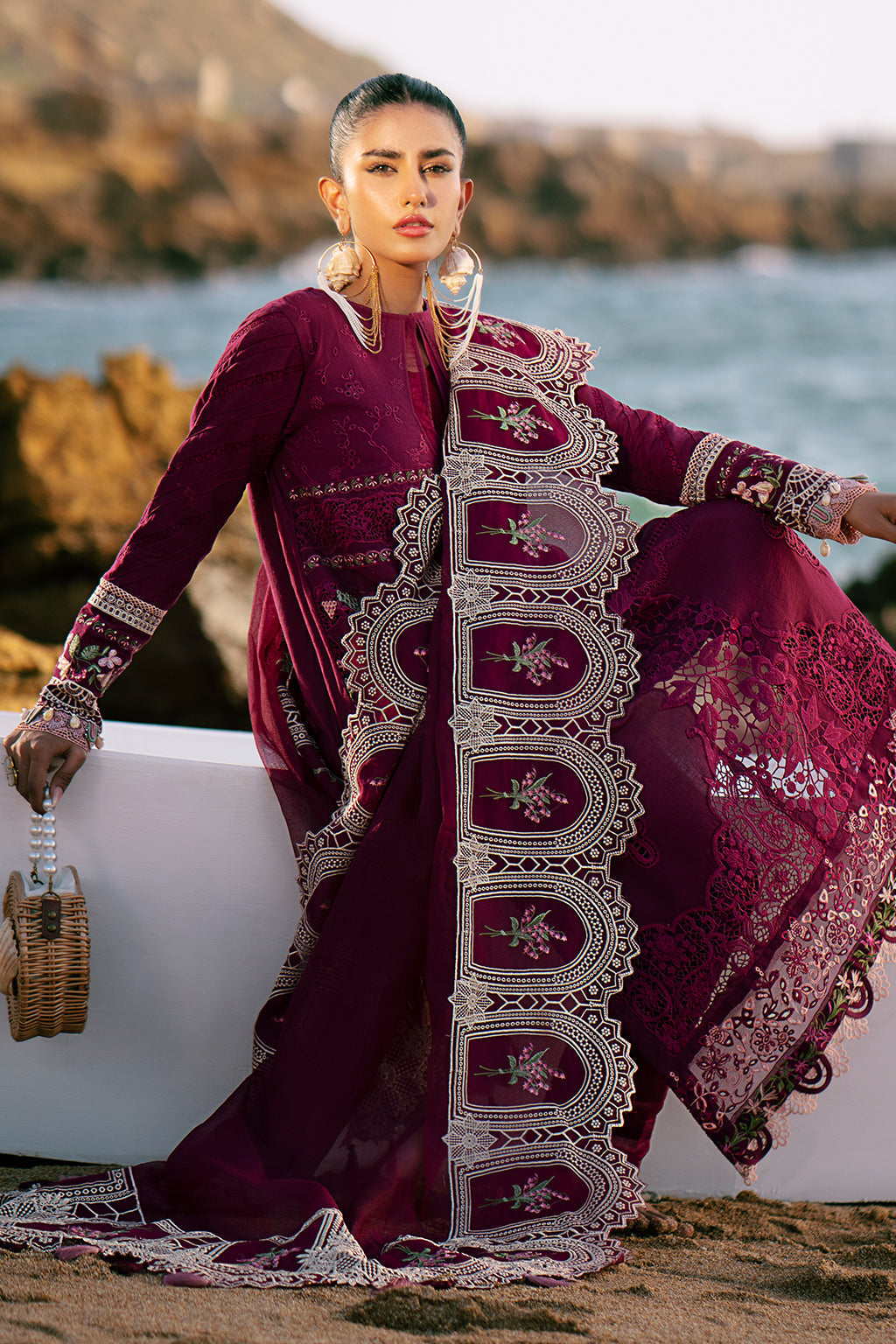 AJR Couture | Dastan Luxury Lawn 25 | Cherry Wine -  AJR Couture Ladies Clothes - Original Designer Dress - House of Maryam