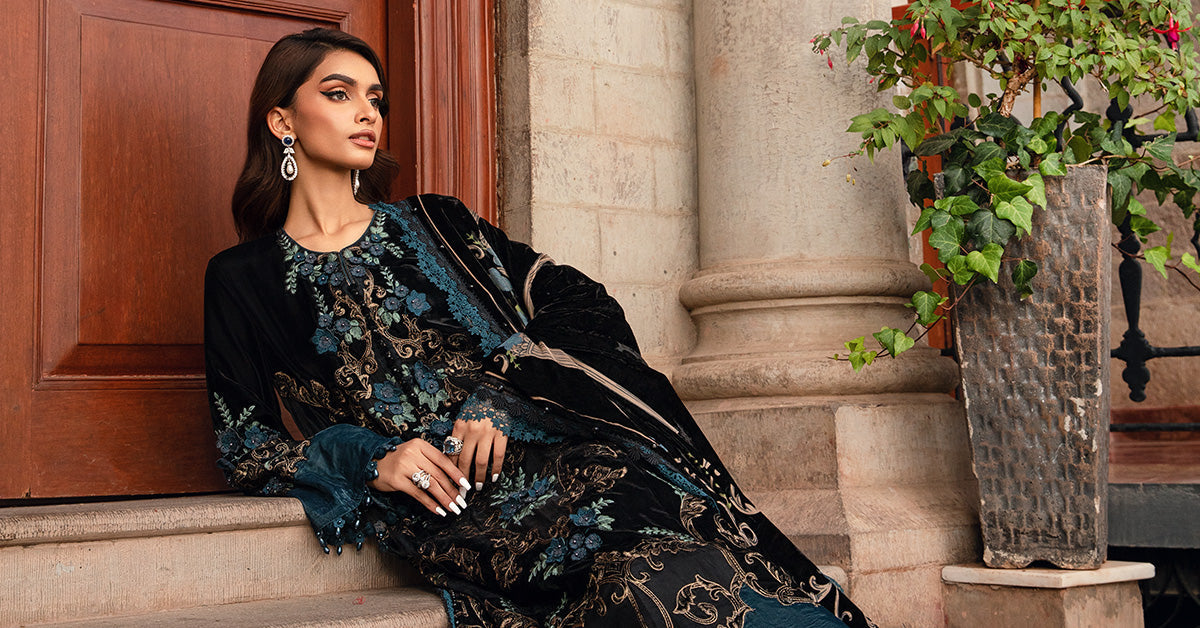 Maria B | Winter Luxe 24 | Velvet DL-1208 -  Maria B Ladies Clothes - Original Designer Dress - House of Maryam