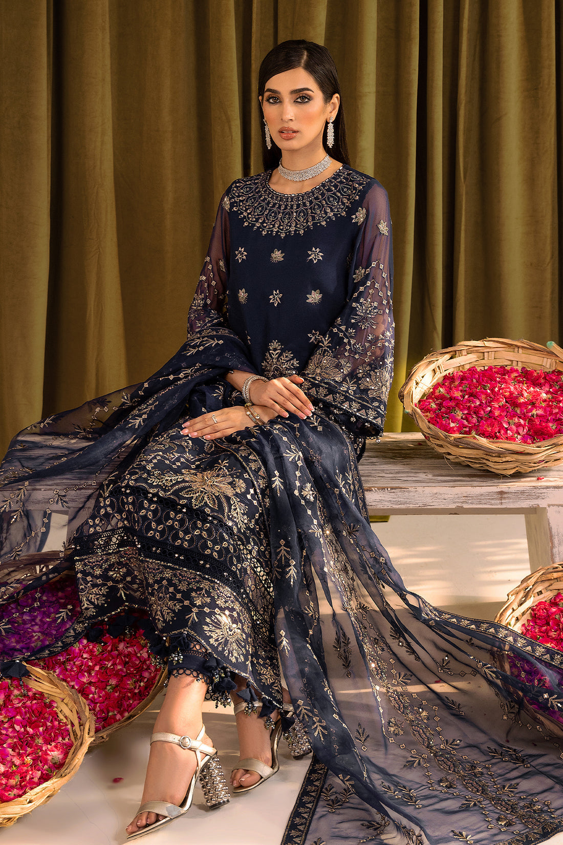 Alizeh | Formals Collection | Daim - V16D08 Embroidered Chiffon Blue -  Alizeh Formal - Original Designer Dress - House of Maryam