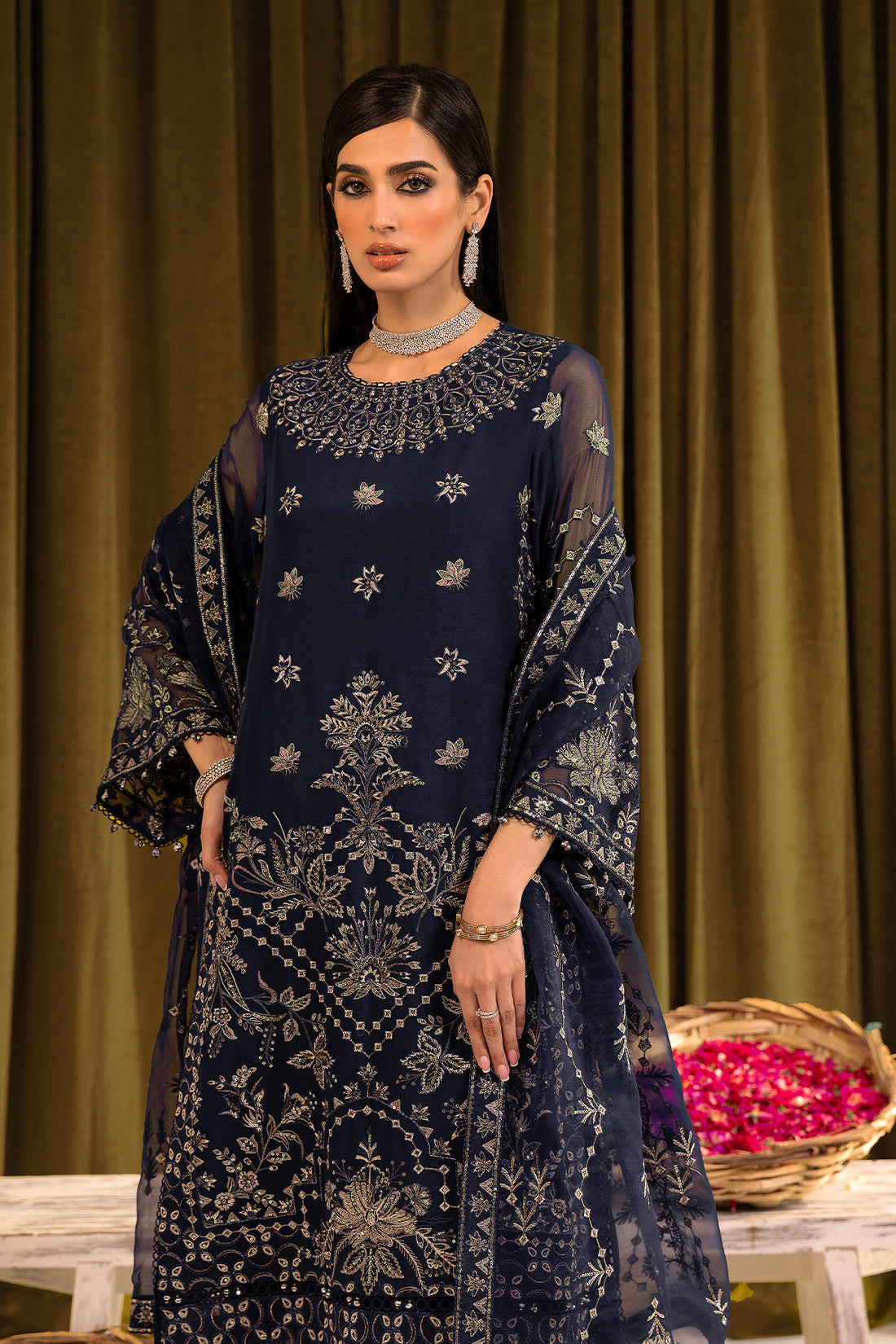 Alizeh | Formals Collection | Daim - V16D08 Embroidered Chiffon Blue -  Alizeh Formal - Original Designer Dress - House of Maryam
