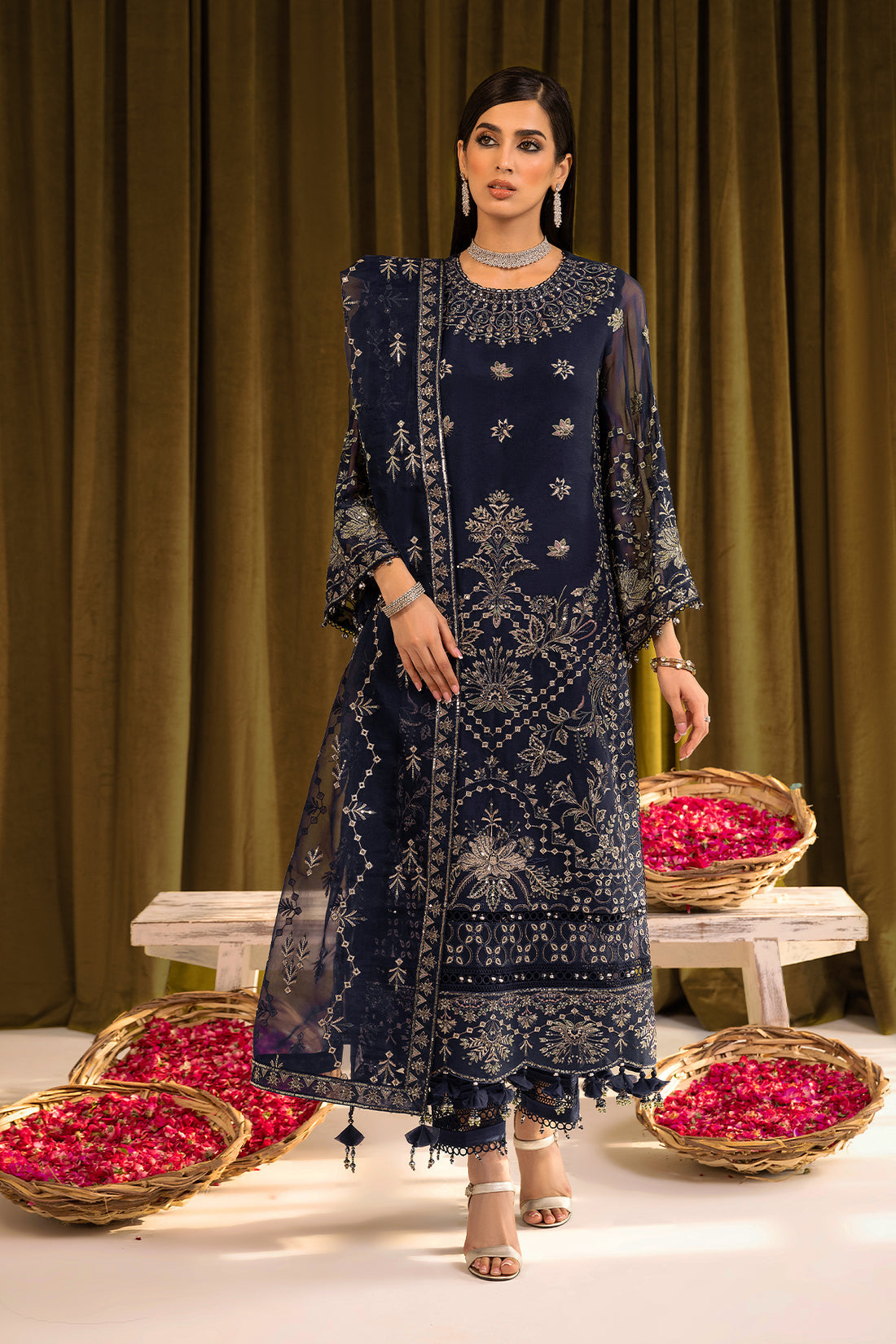 Alizeh | Formals Collection | Daim - V16D08 Embroidered Chiffon Blue -  Alizeh Formal - Original Designer Dress - House of Maryam