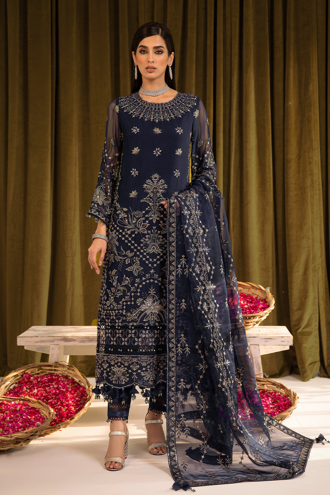 Alizeh | Formals Collection | Daim - V16D08 Embroidered Chiffon Blue -  Alizeh Formal - Original Designer Dress - House of Maryam