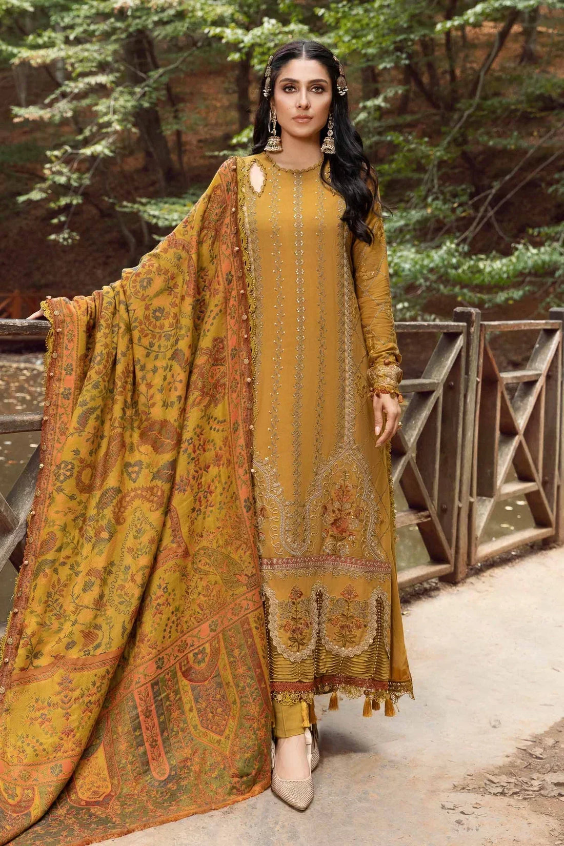 Maria B | Linen 23 | Mustard DL-1110 -  Mushq Luxury - Original Designer Dress - House of Maryam