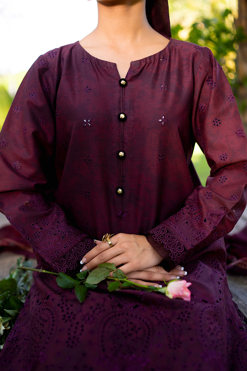 Neeshay | Summer Lines Printkari | CRIMSON -  Neeshay Luxury - Original Designer Dress - House of Maryam