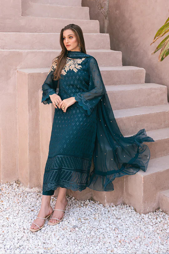 Azure | Embroidered Ensembles 3 Pcs | Emerald Bloom -  Azure Formal - Original Designer Dress - House of Maryam