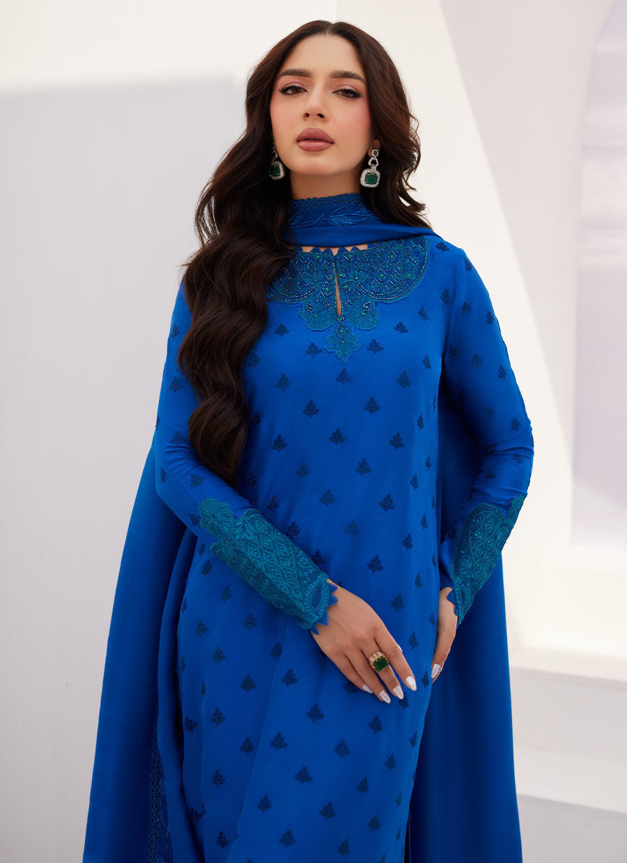 Farah Talib Aziz | Zaza Luxe Pret 24 | CHARR BLUE EMBROIDERED RAW SILK SHIRT AND DUPATTA -  Farah Talib Aziz Luxury - Original Designer Dress - House of Maryam