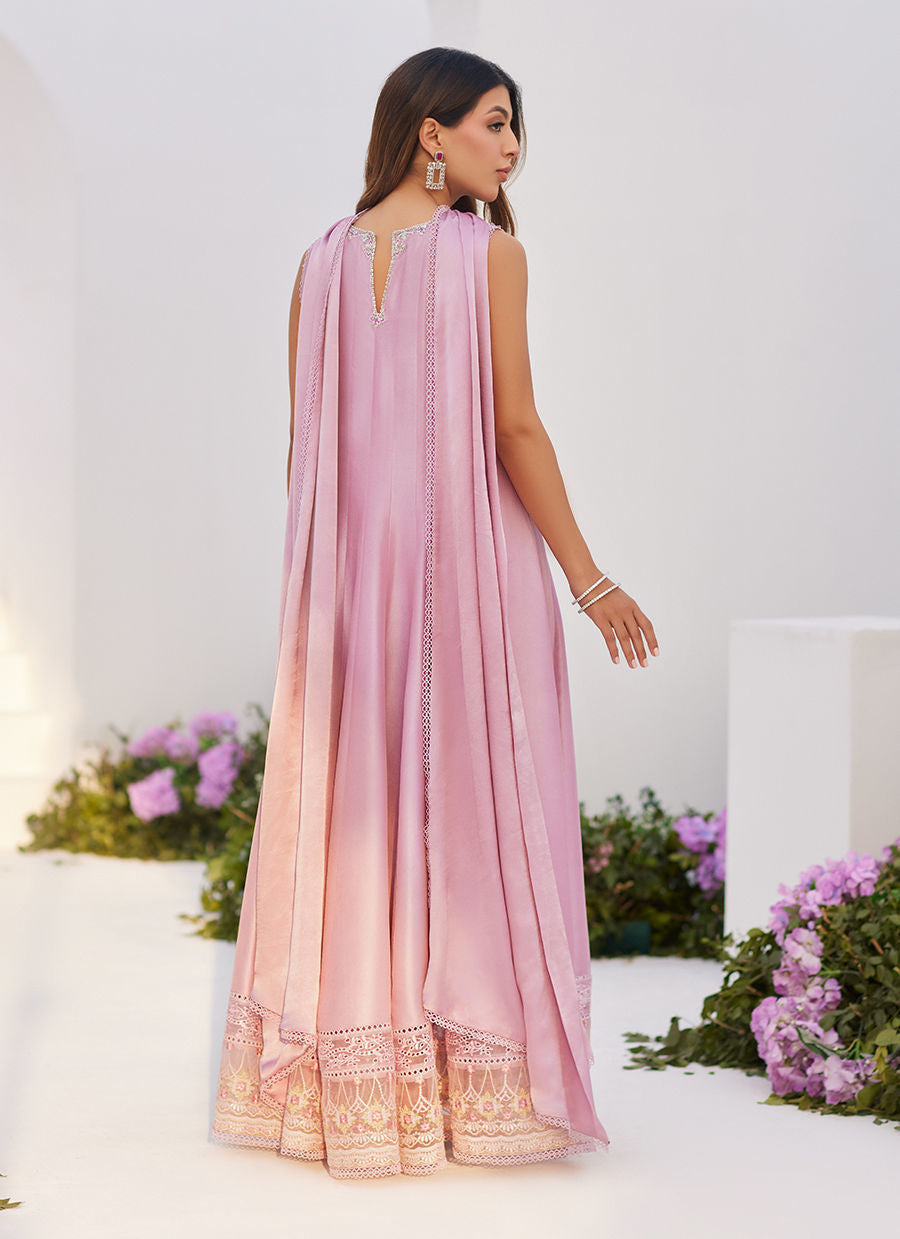 Farah Talib Aziz | Zaza Luxe Pret 24 | CECE MAUVE EMBELLISHED RAW SILK KALIDAR WITH CHARMUESE DUPATTA -  Farah Talib Aziz Luxury - Original Designer Dress - House of Maryam