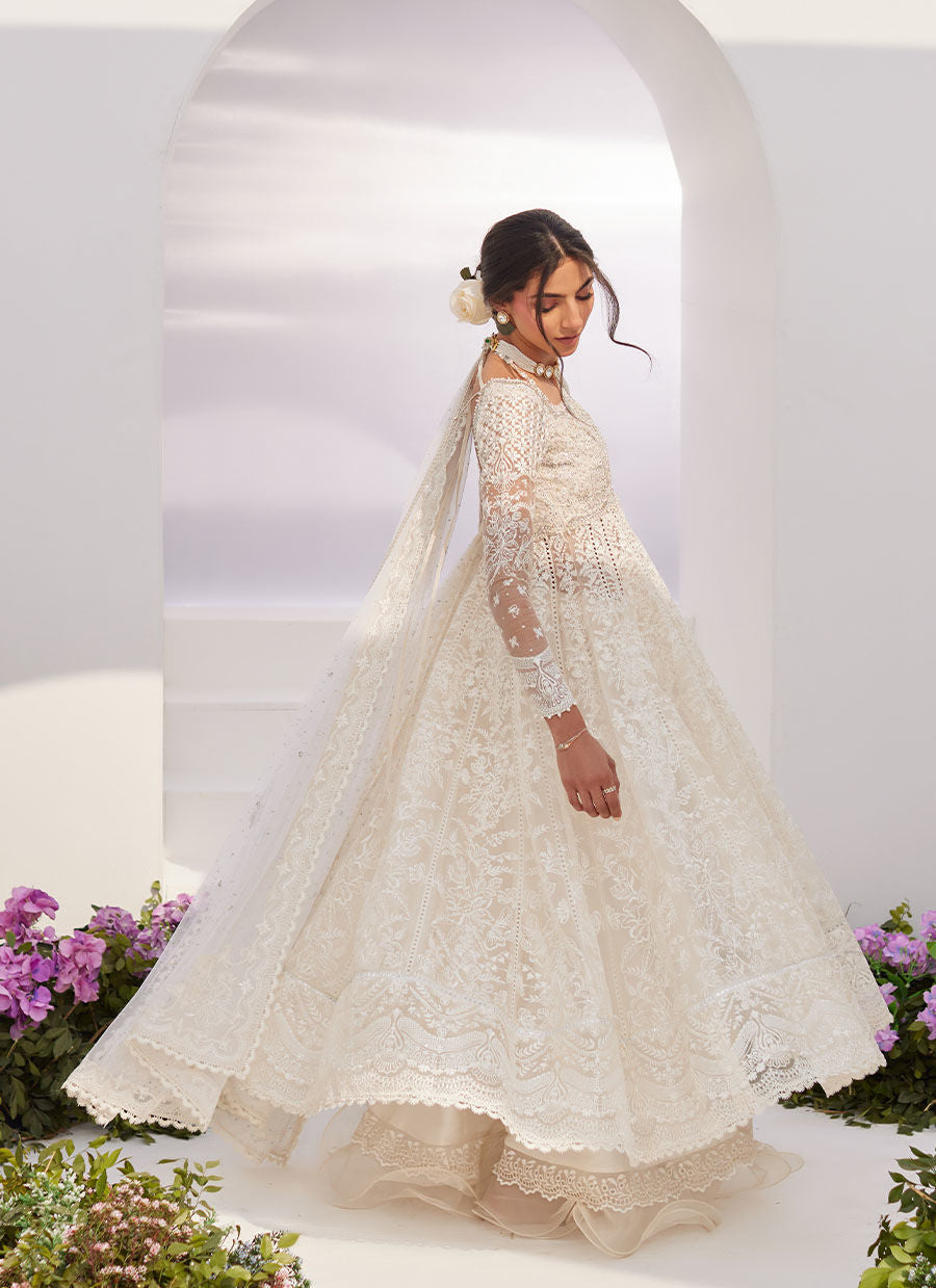 Farah Talib Aziz | Zaza Luxe Pret 24 | MAELLE IVORY EMBROIDERED AND EMBELLISHED KALIDAAR -  Farah Talib Aziz Luxury - Original Designer Dress - House of Maryam