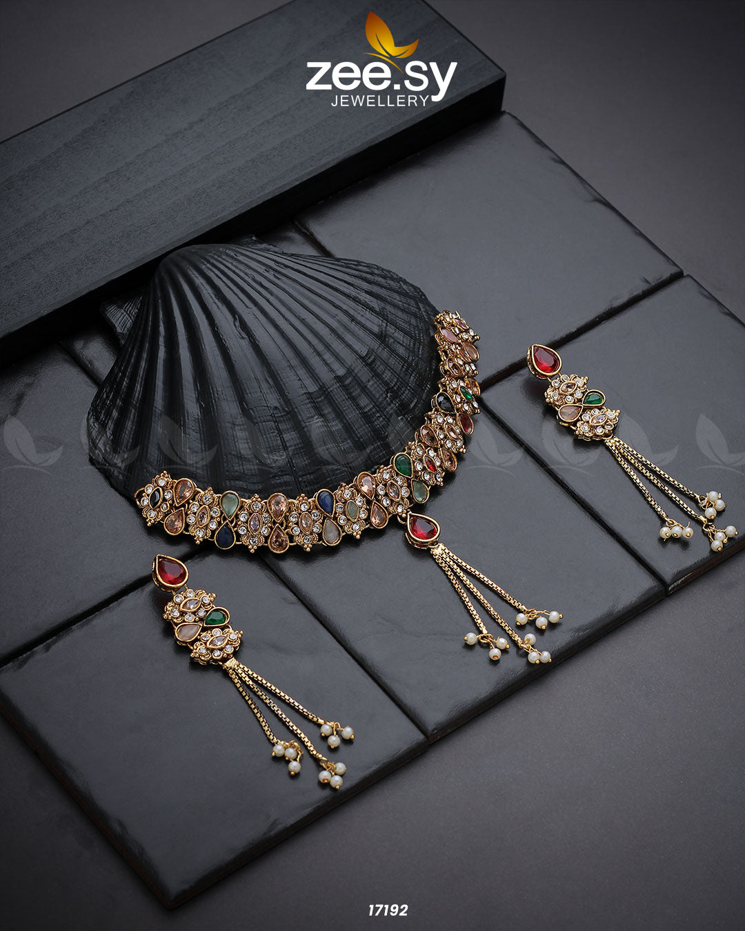 Lustrous Gemstones Necklace -  Zeesy Necklace Sets - Original Designer Dress - House of Maryam