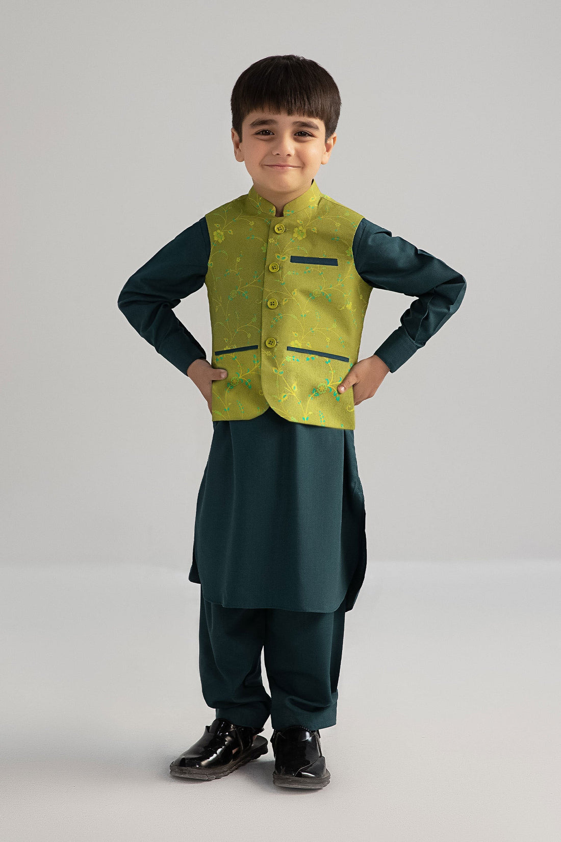Maria B | Boys | 3 Piece - MBI-3P25-02 (Bottle Green) -  Maria B Kidswear Complete Suit - Original Designer Dress - House of Maryam