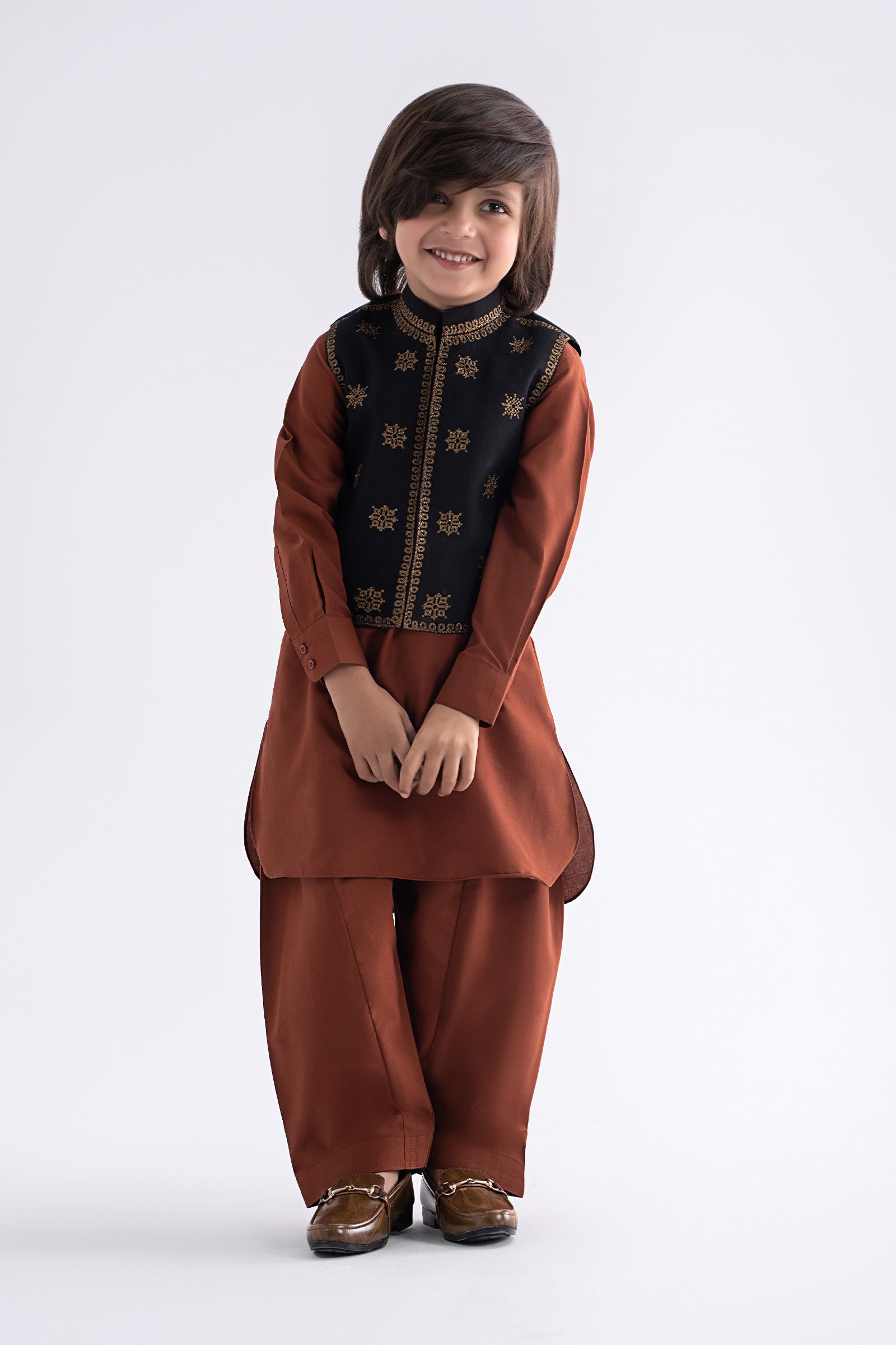 Maria B | Boys | 3 Piece - MBI-3P25-04 (Rust Flair) -  Maria B Kidswear Complete Suit - Original Designer Dress - House of Maryam