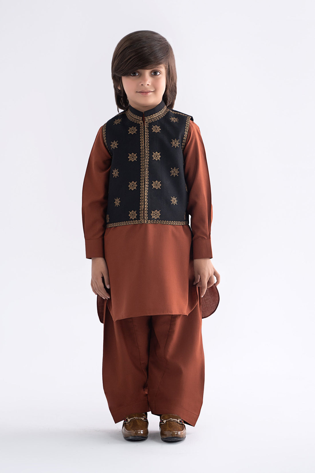Maria B | Boys | 3 Piece - MBI-3P25-04 (Rust Flair) -  Maria B Kidswear Complete Suit - Original Designer Dress - House of Maryam