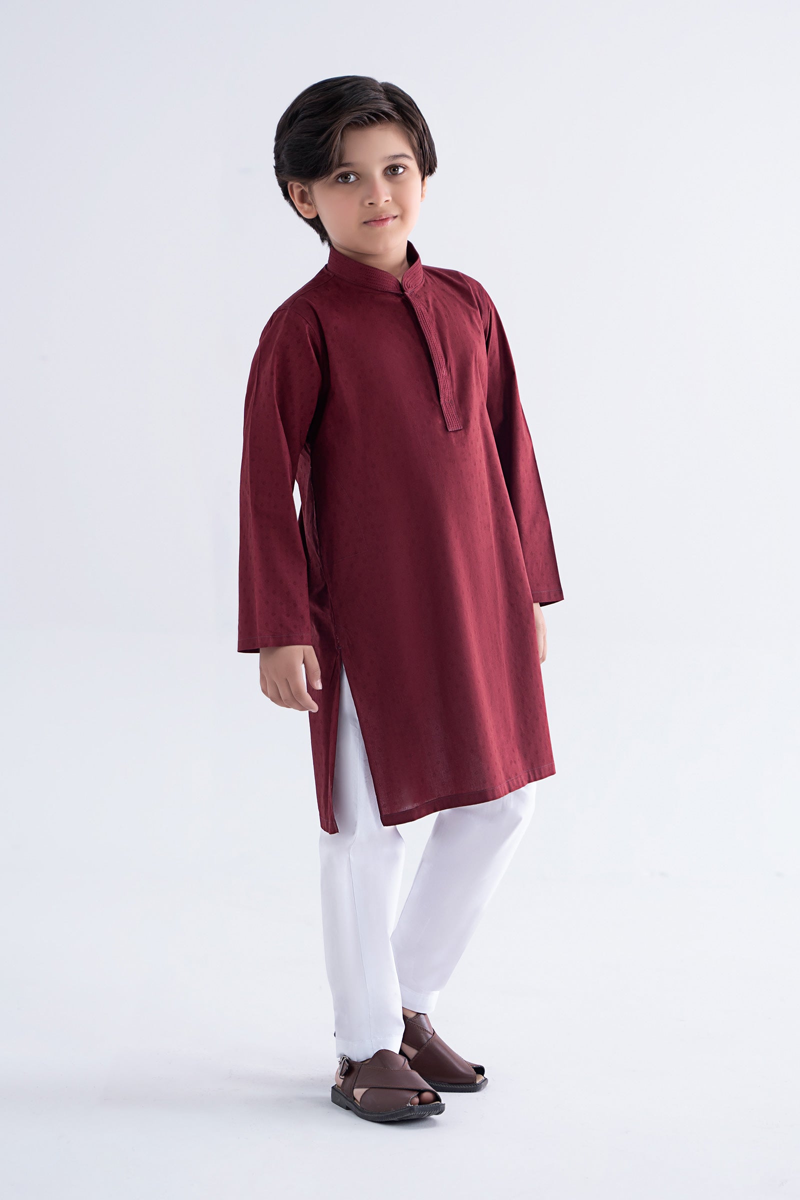 Maria B | Boys | Kurta - MBK-KR25-06 (Maroon) -  Maria B Kidswear Kurtas - Original Designer Dress - House of Maryam