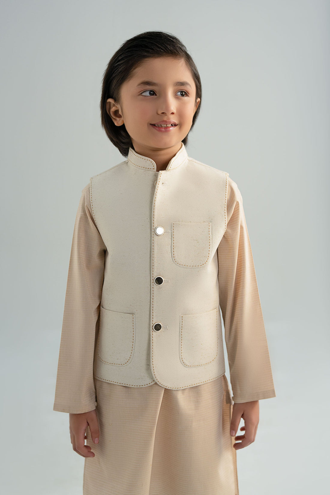 Maria B | Boys | Waistcoast - MBK-WC25-03 (Natural) -  Maria B Kidswear Waistcoats - Original Designer Dress - House of Maryam