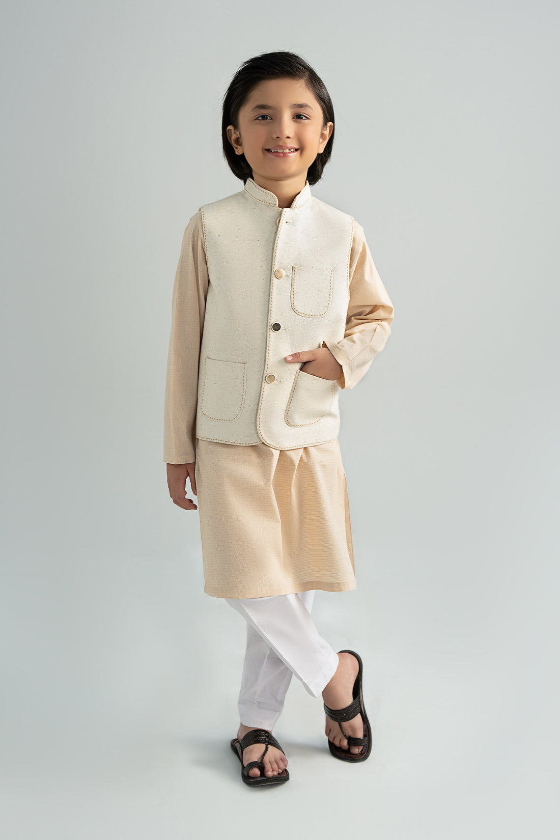 Maria B | Boys | Waistcoast - MBK-WC25-03 (Natural) -  Maria B Kidswear Waistcoats - Original Designer Dress - House of Maryam