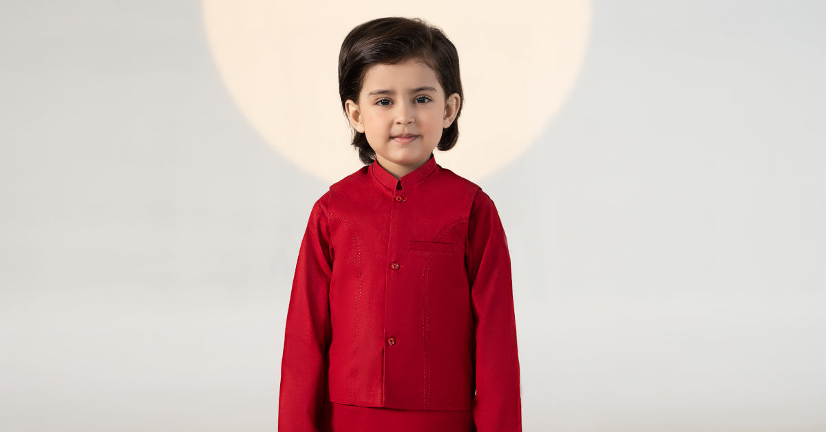 Maria B | Boys | MKB-SS24-11 (Red) -  Maria B Kidswear Complete Suit - Original Designer Dress - House of Maryam