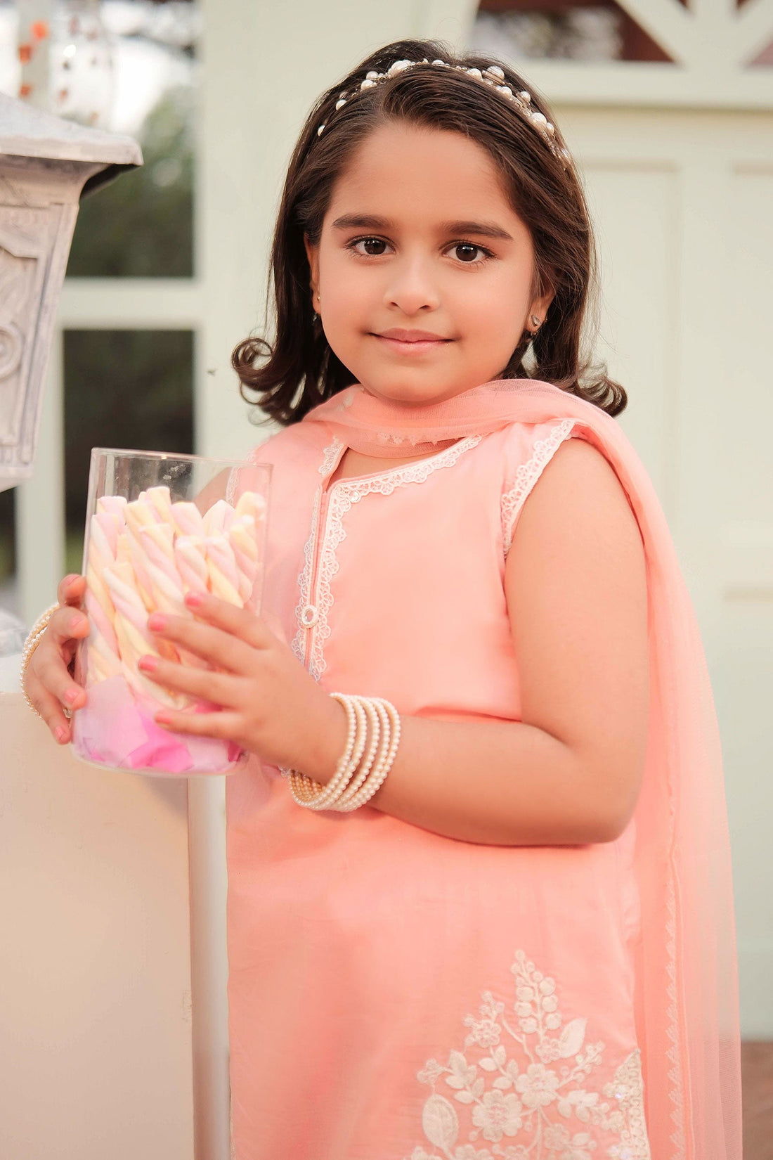 Maria B | Girls | MKD-EF25-60 (Peach) -  Maria B Maria B Kids - Original Designer Dress - House of Maryam