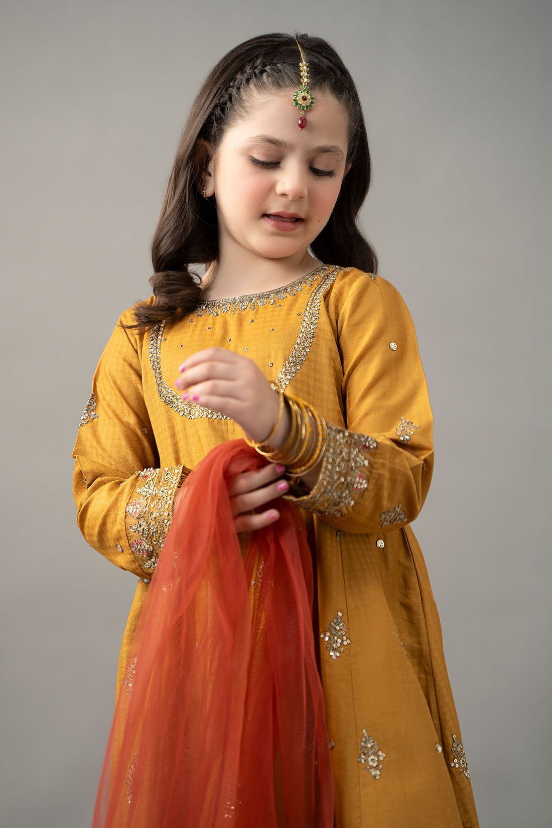 Maria B | Girls | MKD-EF25-03 (Mustard) -  Maria B Maria B Kids - Original Designer Dress - House of Maryam