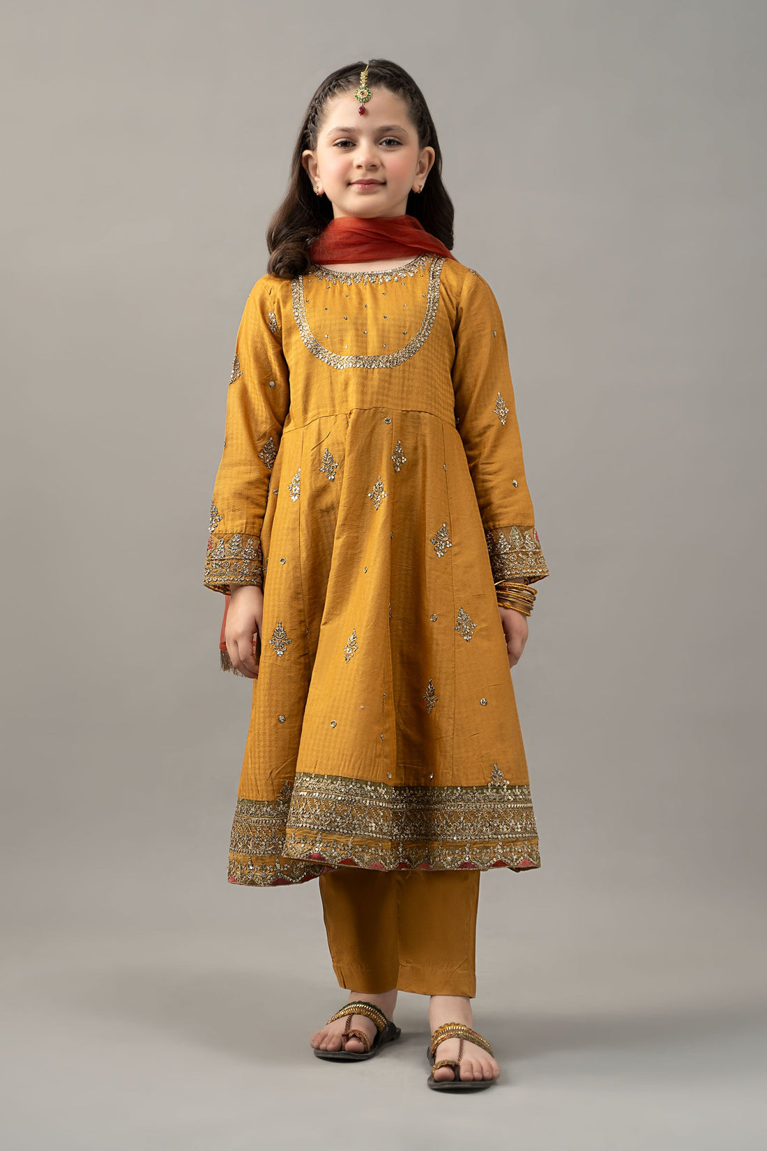 Maria B | Girls | MKD-EF25-03 (Mustard) -  Maria B Maria B Kids - Original Designer Dress - House of Maryam